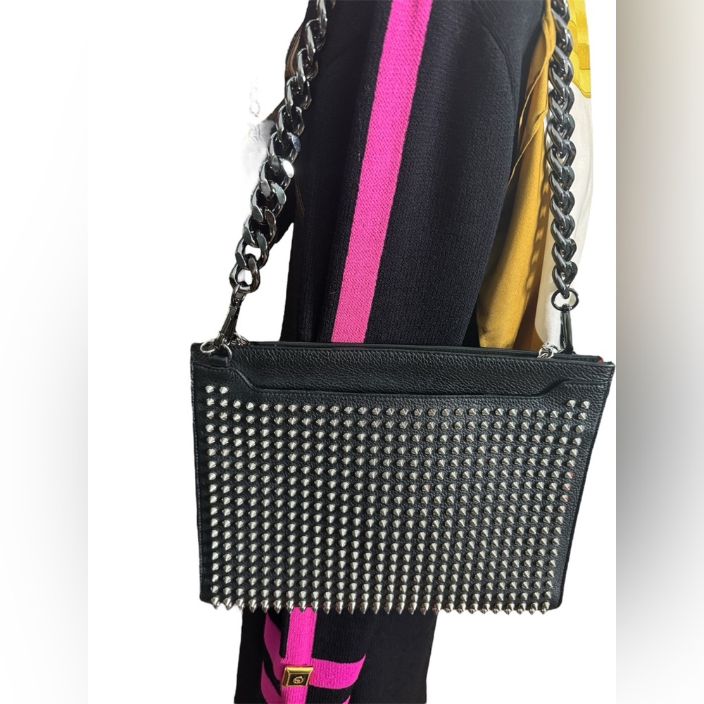 CHRISTIAN LOUBOUTIN Spike studs Sky porch Clutch bag/ 3 way Leather Black - Picture 12 of 13